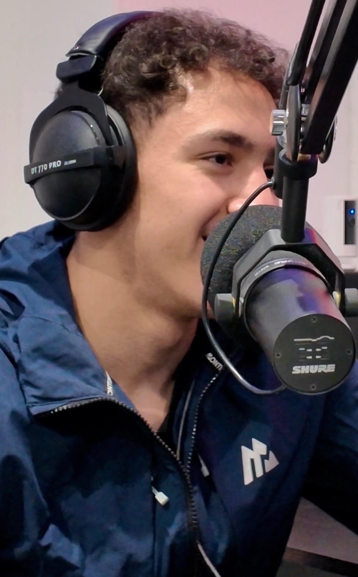 Fahd in the studio recording the Reyt Good Sheffield Podcast